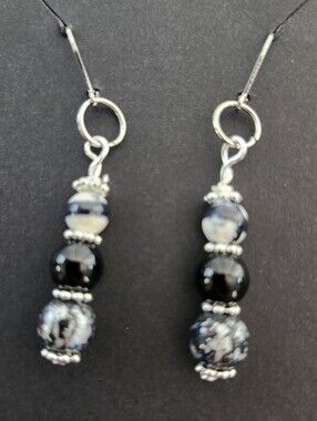 Drop Earrings Granite and Glass Handcrafted